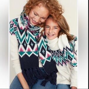 NWT Old Navy Fair Isle Knit Scarf Ivory with Pink Blue and Green 80”